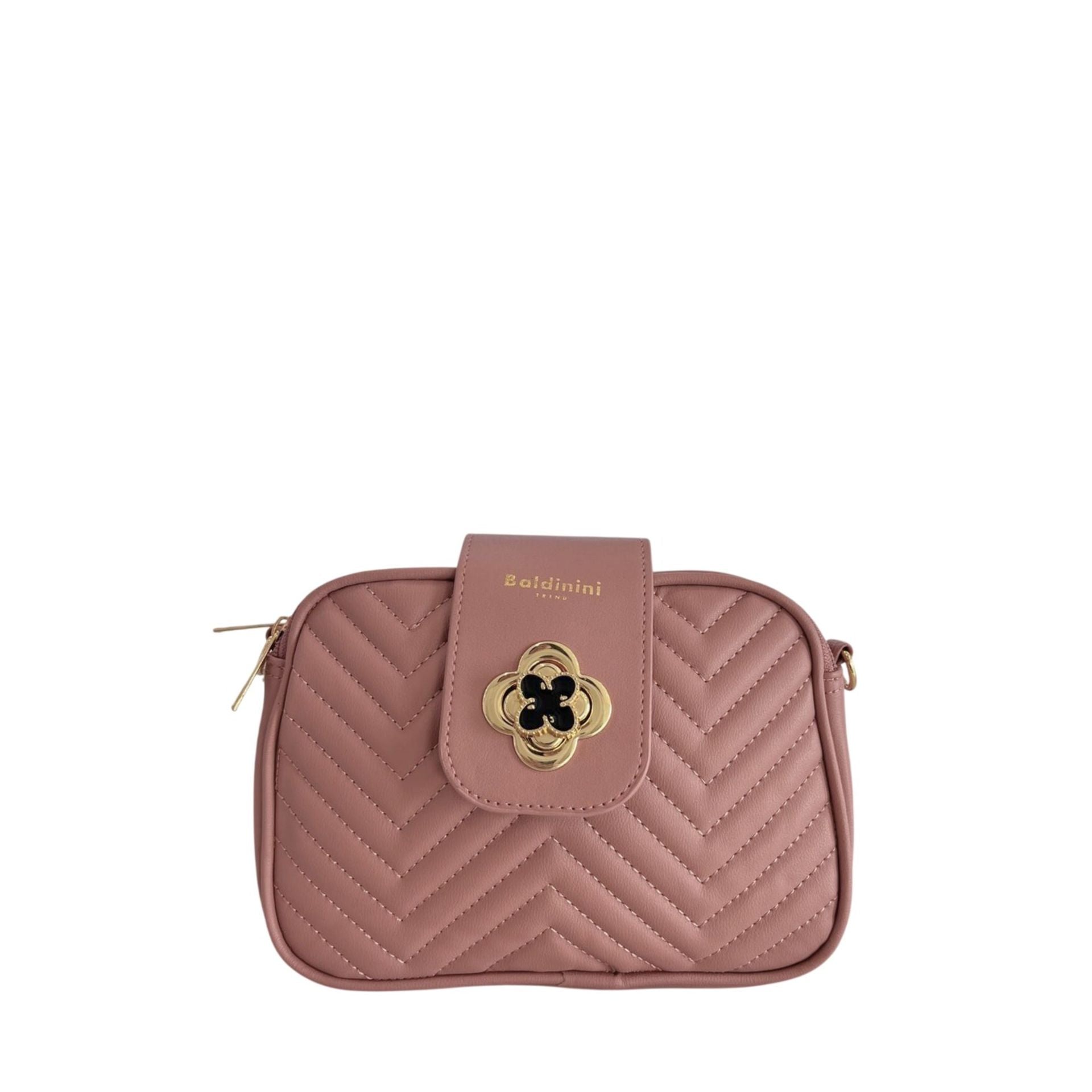 Baldinini Trend L24BAS1 Siena Cipria handbag with beige leather and gold hardware, shown from a side angle.