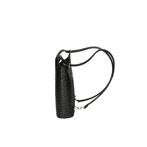 Jag Couture London Gave Lux GLX22300523FBG-20_NERO handbag in black leather with silver hardware, showcasing stylish design and texture.