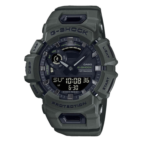 Casio GBA-900UU-3AER smartwatch with black band and digital display, showcasing fitness features and sleek design.