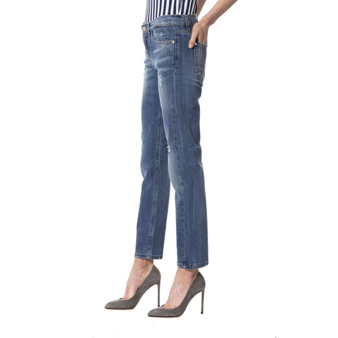 Frankie Morello denim jacket with classic design, displayed on a hanger, showcasing the stylish fabric and detailed stitching.