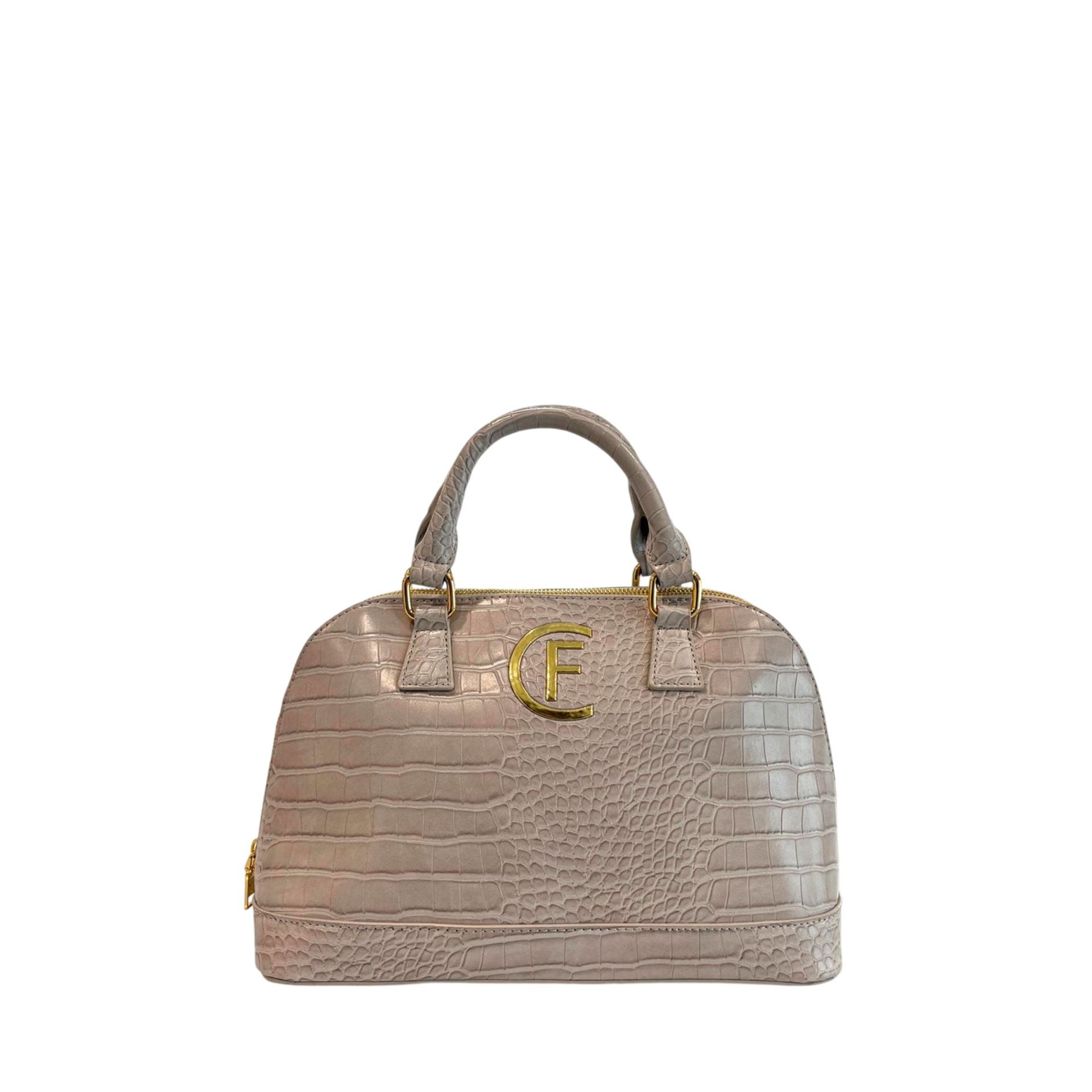 Cristinaeffe CF24FW023_GRIGIO grey leather handbag by Jag Couture London - New York with silver hardware and adjustable strap