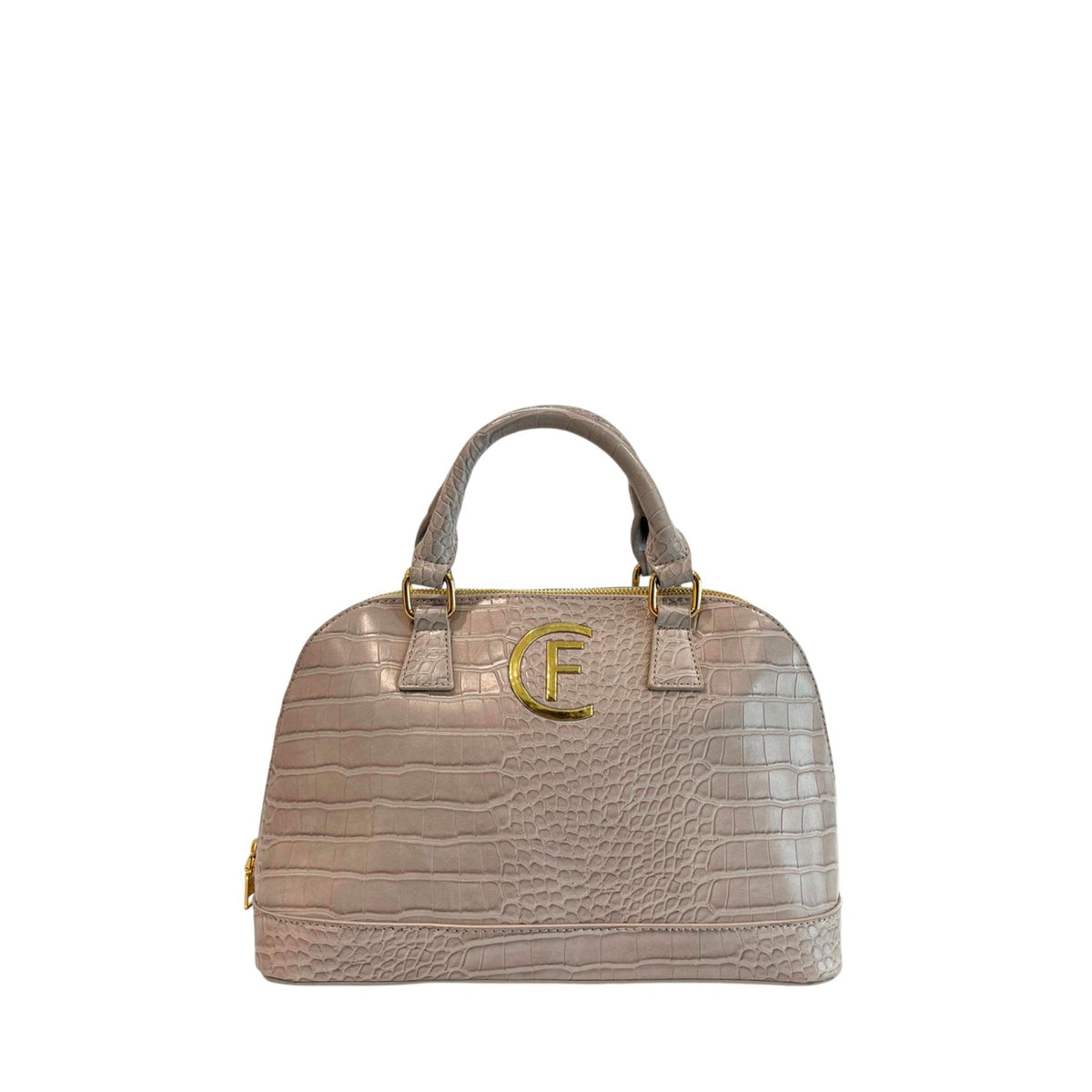 Cristinaeffe CF24FW023_GRIGIO grey leather handbag by Jag Couture London - New York with silver hardware and adjustable strap