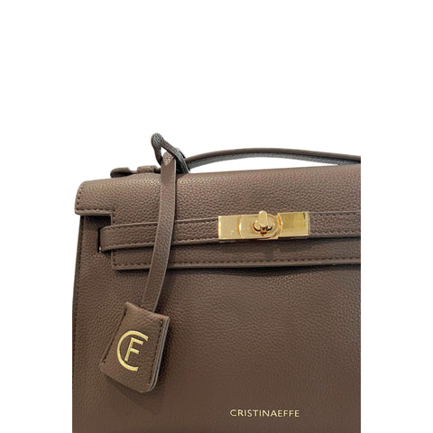 Cristinaeffe CF24FW024_MARRONE leather handbag by Jag Couture London - New York, showing brown textured leather and sleek design.