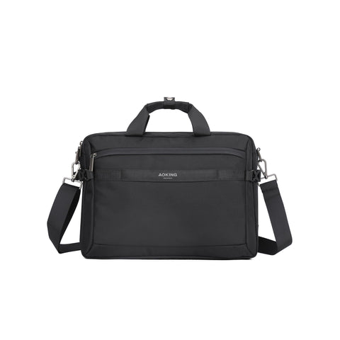 Aoking SM3050-BLACK by Jag Couture London - New York, black stylish handbag with sleek design and silver hardware, shown against a neutral background.