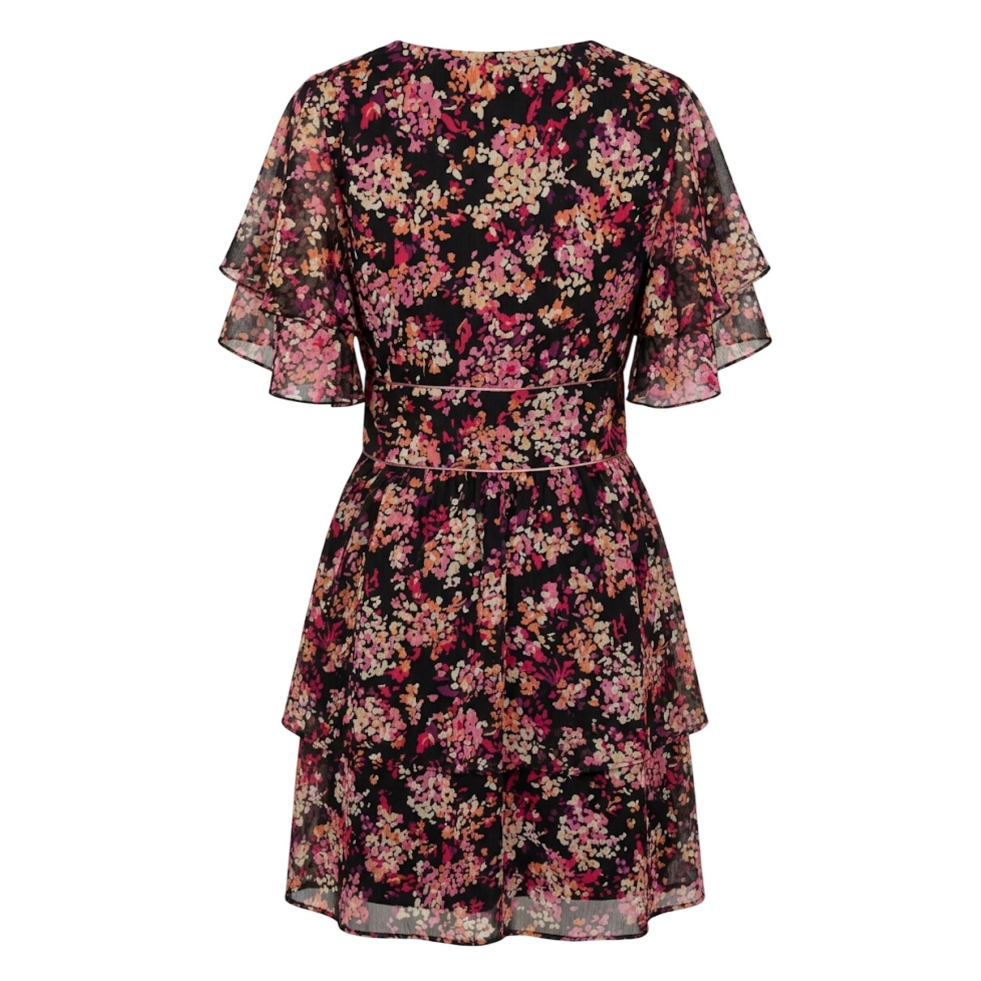 Black Trussardi jeans with floral pattern, displayed on a hanger, showcasing the stylish design and fit.