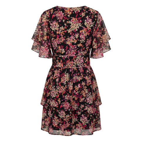 Black Trussardi jeans with floral pattern, displayed on a hanger, showcasing the stylish design and fit.