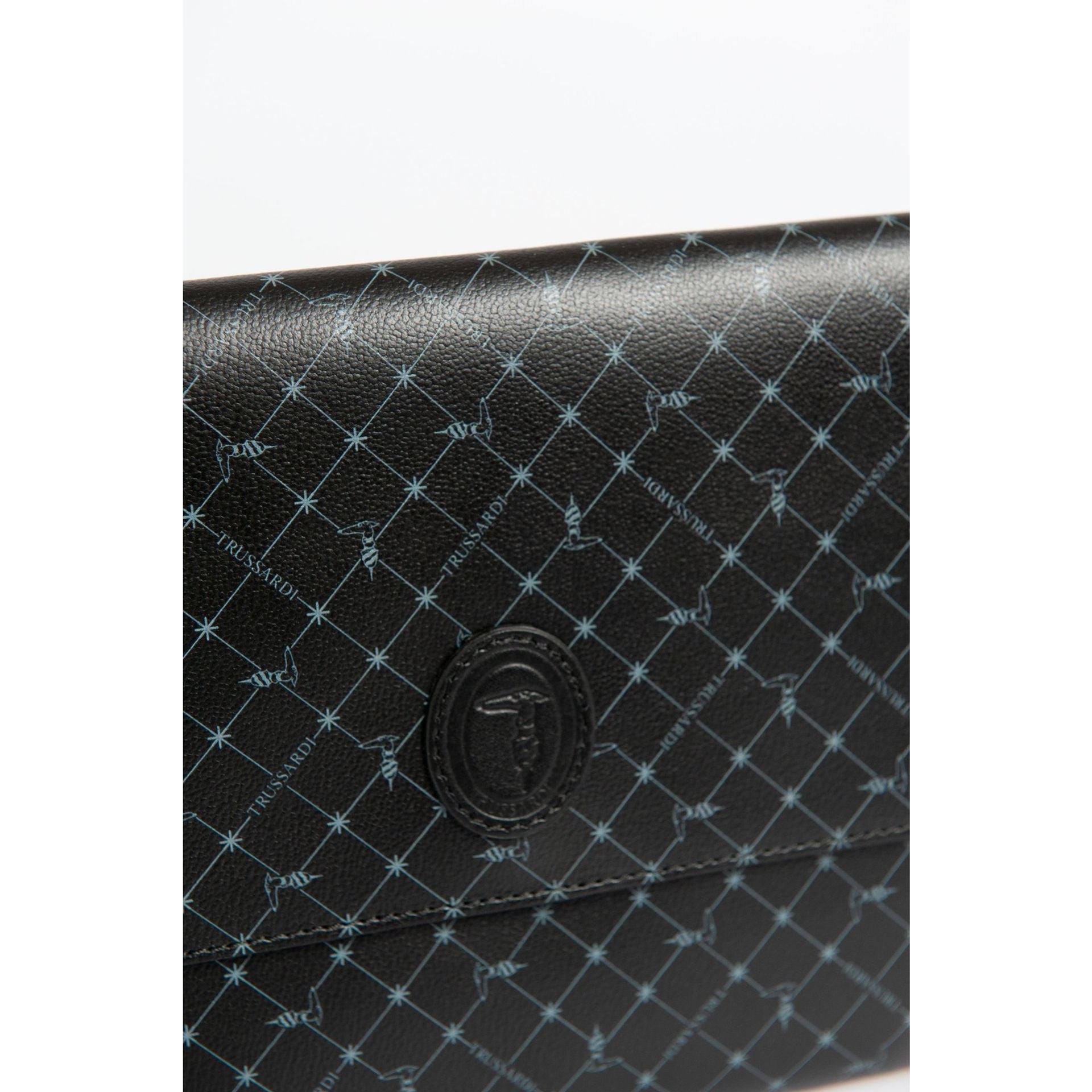 Black Trussardi 72B000432Y000083_K299 handbag with silver hardware, featuring sleek leather design and top handle.
