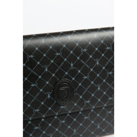 Black Trussardi 72B000432Y000083_K299 handbag with silver hardware, featuring sleek leather design and top handle.