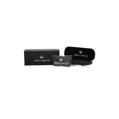 Frankie Morello FEWF8008DV_O271NEROORO luxury black leather wallet with silver-tone hardware, displayed open showing card slots and interior.