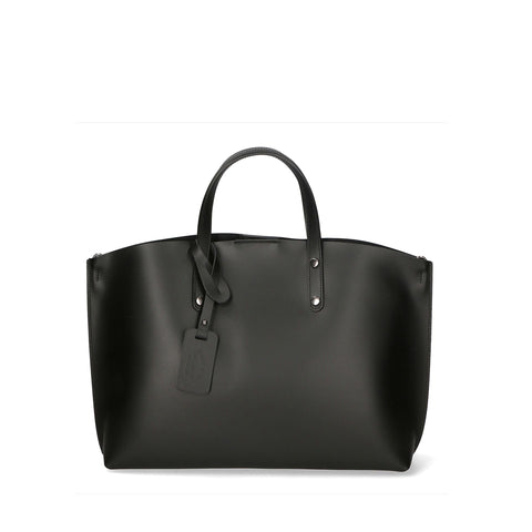 Jag Couture London New York Gave Lux GLX22209423FBG-NERO luxury handbag with sleek black leather and silver hardware.