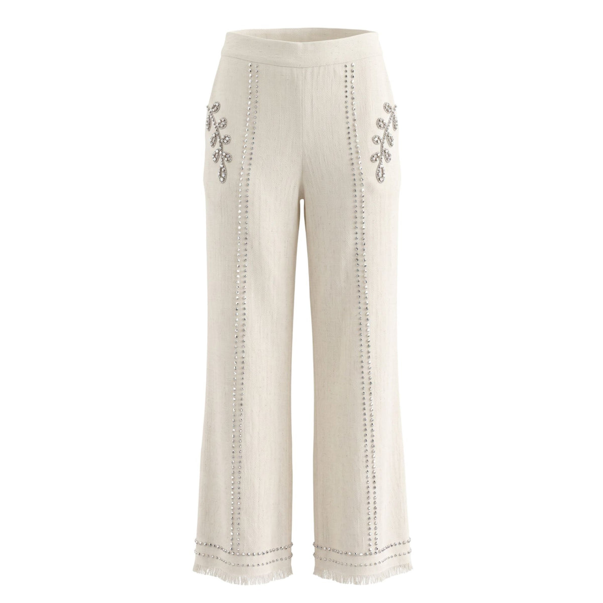 White Trussardi jeans with classic design, featuring detailed stitching and a stylish fit, showcased by Jag Couture London - New York.