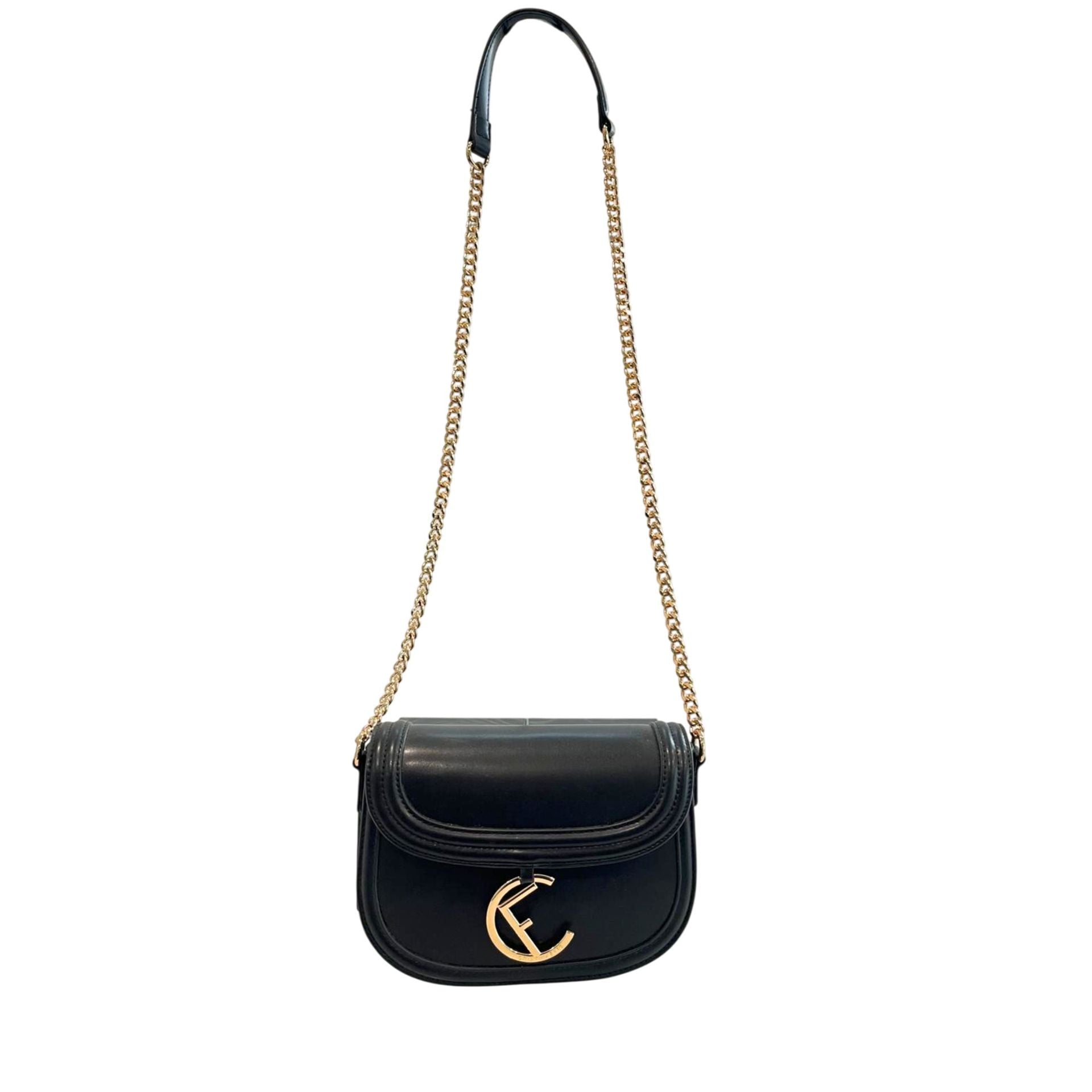 Cristinaeffe CF22708 black luxury handbag by Jag Couture London New York, showcasing sleek leather design and elegant hardware.