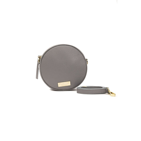 Jag Couture London - New York Pompei Donatella A1041ANNA_Fog luxury handbag with soft gray leather and gold-tone hardware.