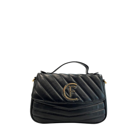Black Cristinaeffe CF24FW026_NERO handbag by Jag Couture London - New York, showing sleek leather exterior and gold-tone hardware.