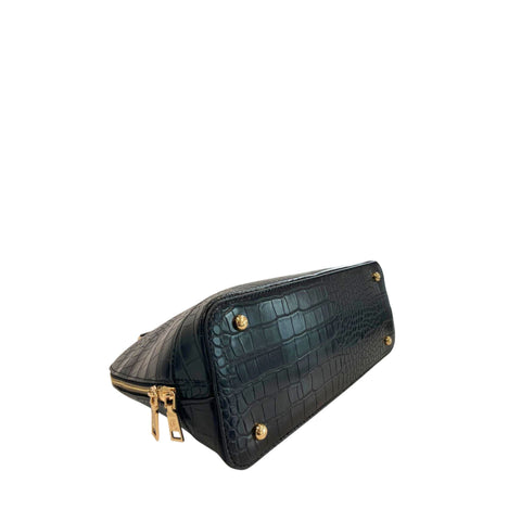 Cristinaeffe CF24FW023_NERO black leather handbag by Jag Couture London - New York with gold-tone hardware and structured design.