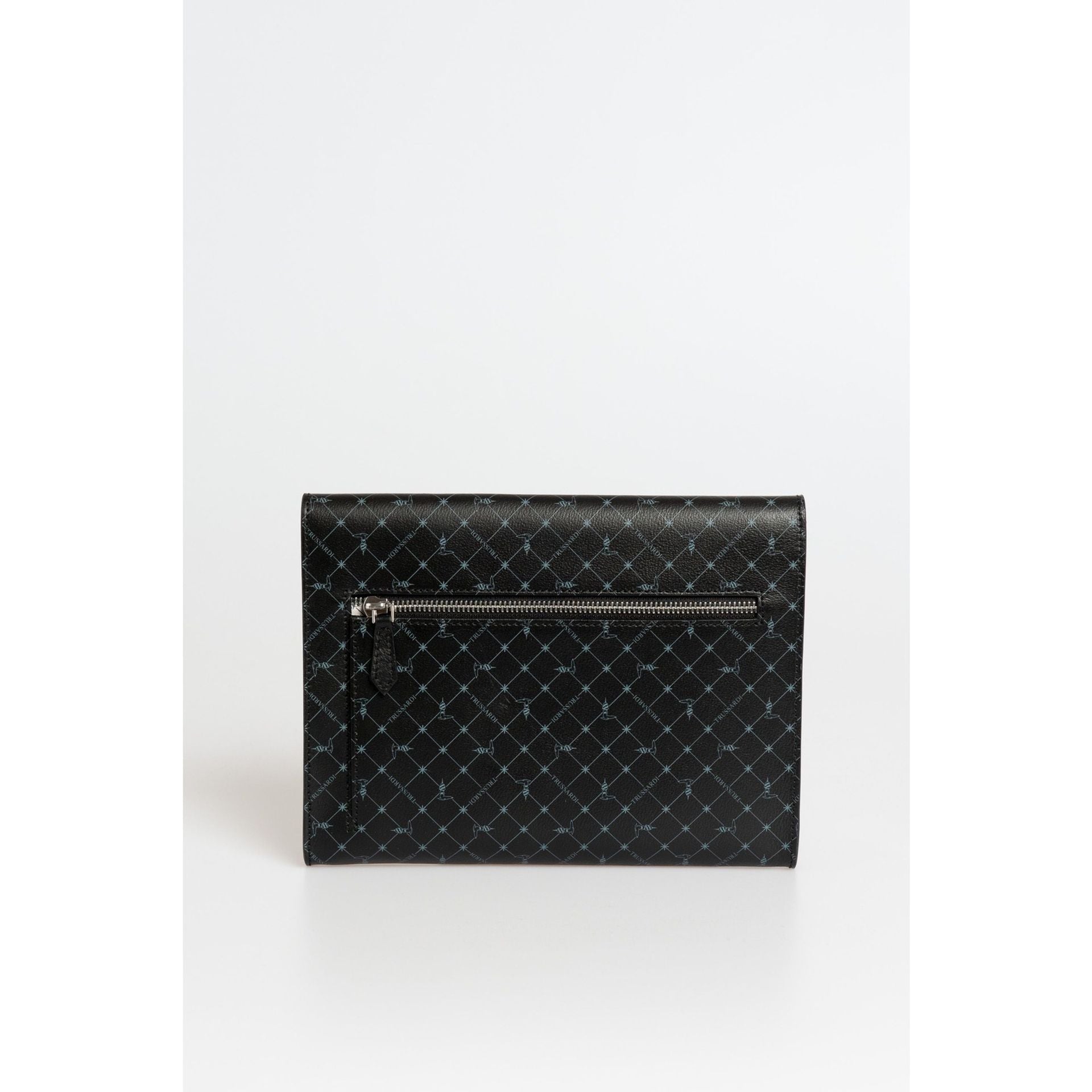 Black Trussardi 72B000432Y000083_K299Designer handbag with sleek leather finish, featuring silver hardware and structured shape.