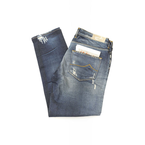 Jacob Cohen PWKAREN_08769W2_002_D denim jeans by Jag Couture London - New York, showing close-up of the dark wash fabric and stitching details.