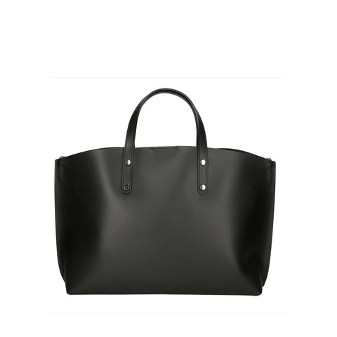 Jag Couture London-New York Gave Lux GLX22209423FBG-NERO handbag in black leather with silver hardware on a neutral background.
