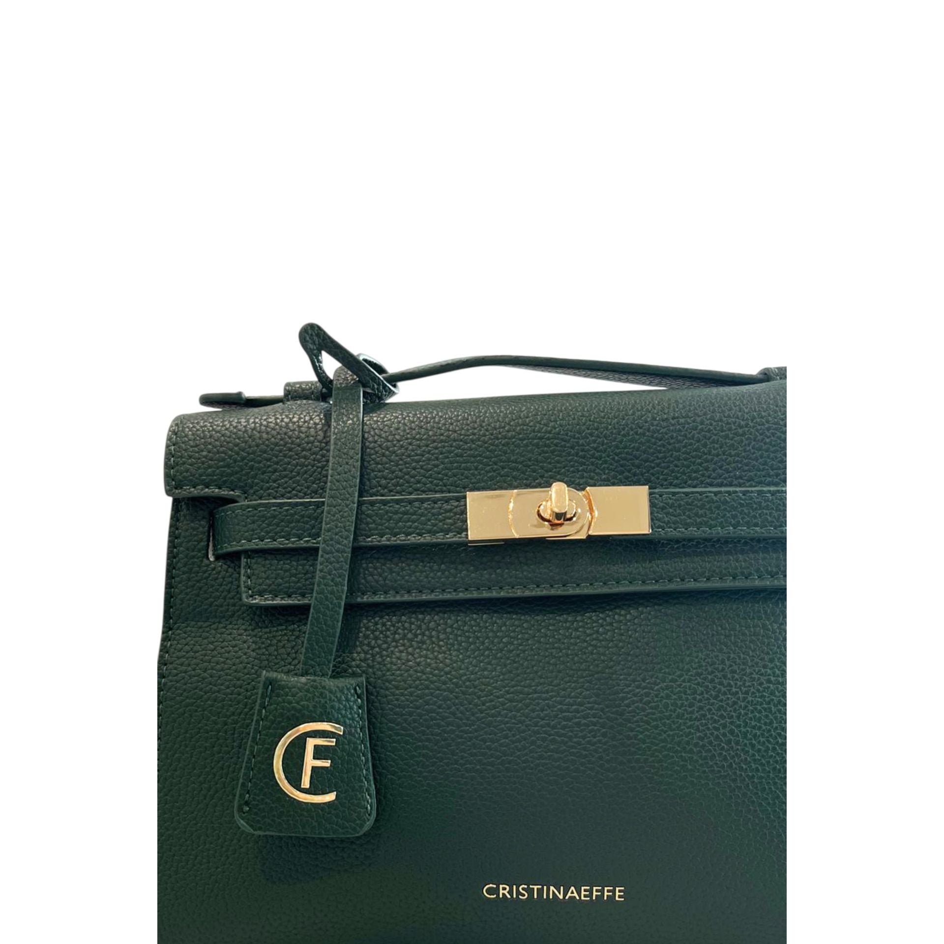 Cristinaeffe CF24FW024_VERDE green leather handbag by Jag Couture London - New York with gold-tone hardware and adjustable strap