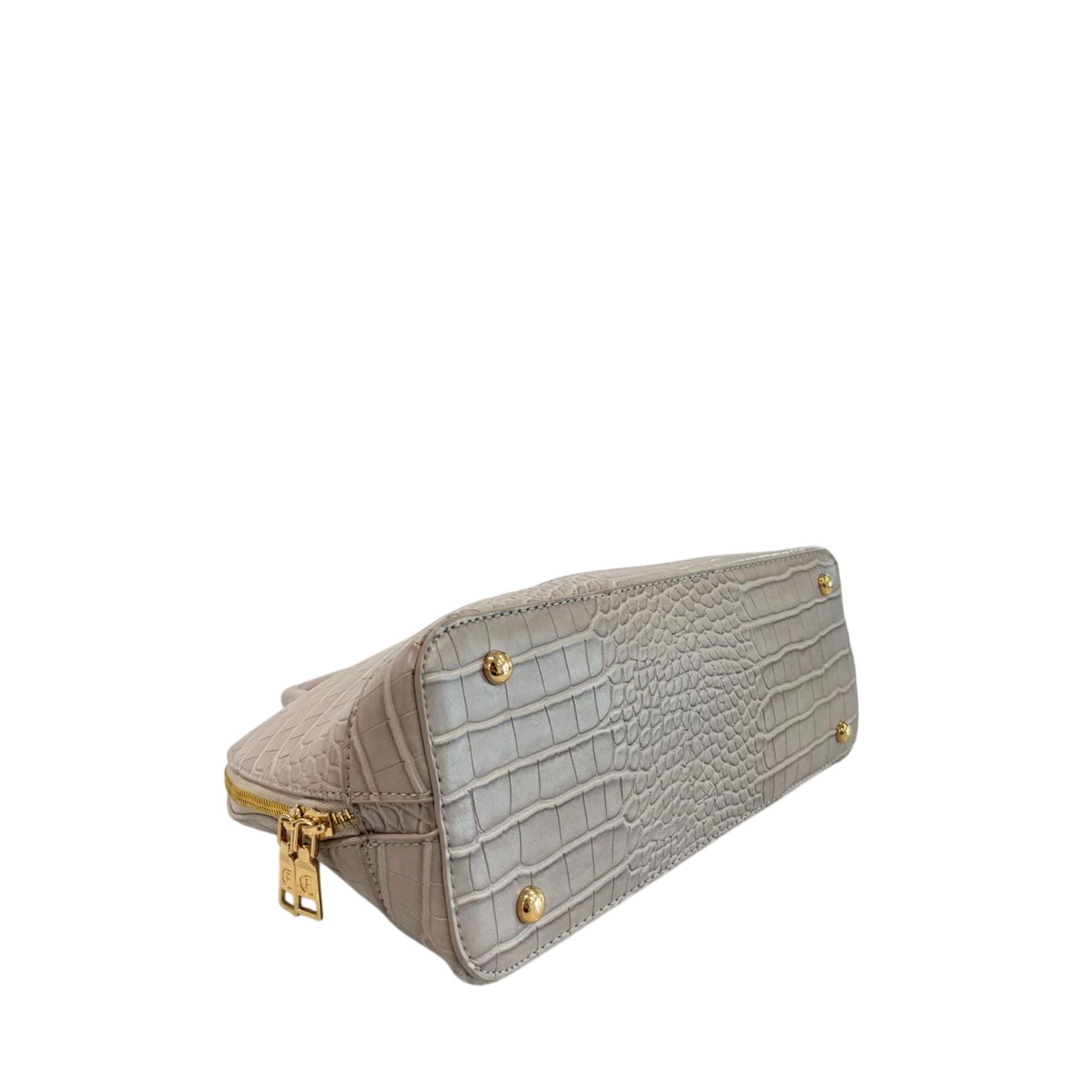Cristinaeffe CF24FW023_GRIGIO handbag by Jag Couture London - New York, showing gray textured leather with gold hardware details.