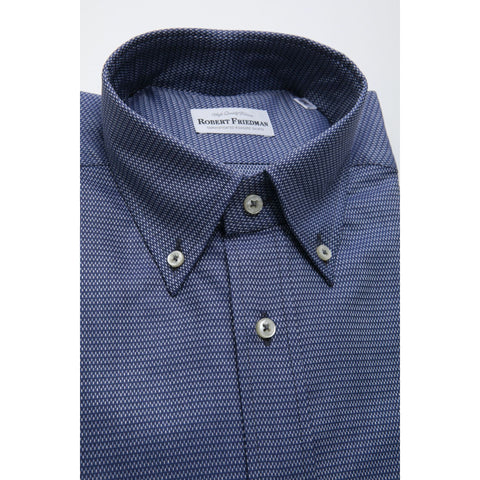 Jag Couture London Ralph Friedman Bianco Azzurro shirt featuring a white and blue pattern, displayed on a mannequin.