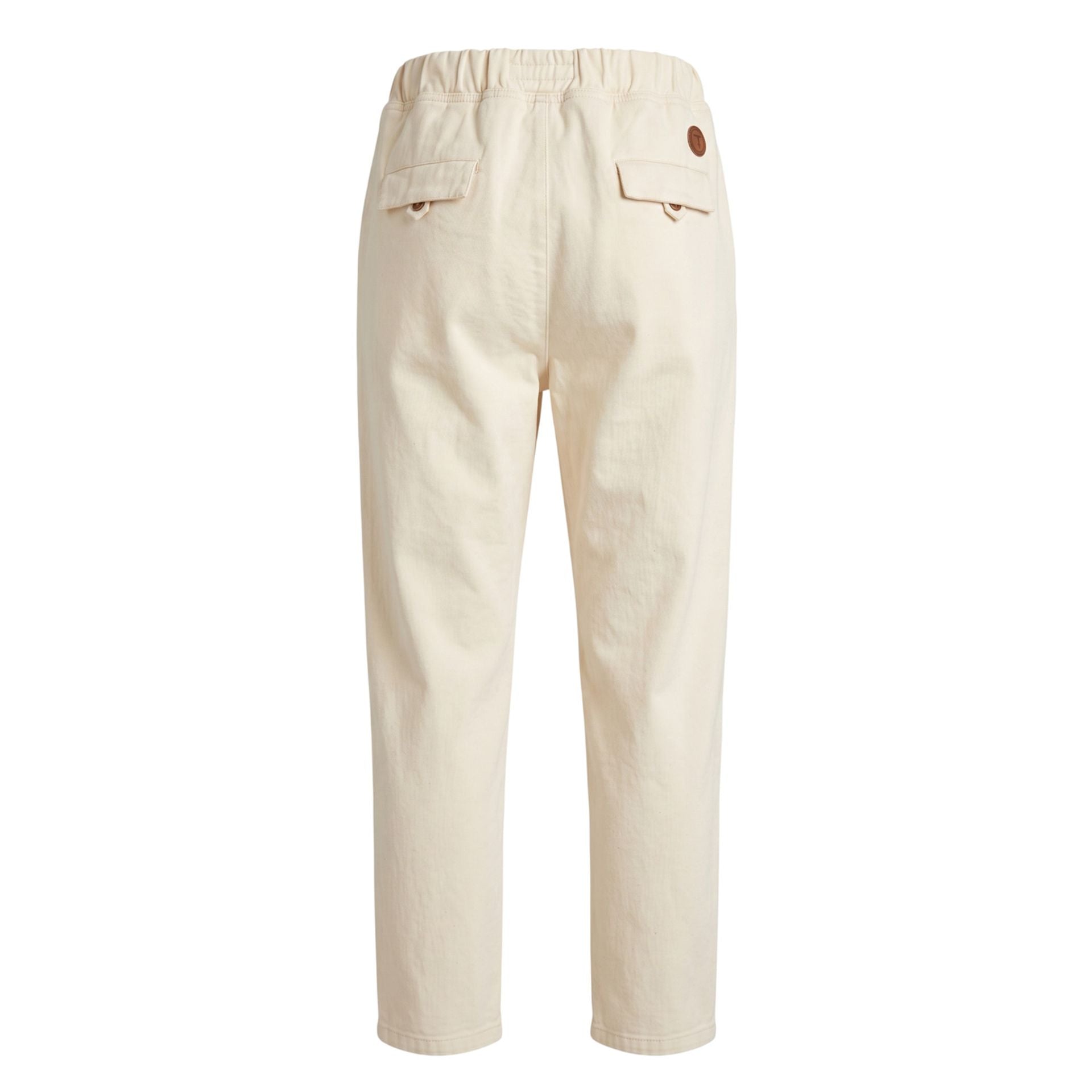 Dark blue Trussardi jeans with classic five-pocket design, featuring subtle stitching and a leather brand patch on the waistband.