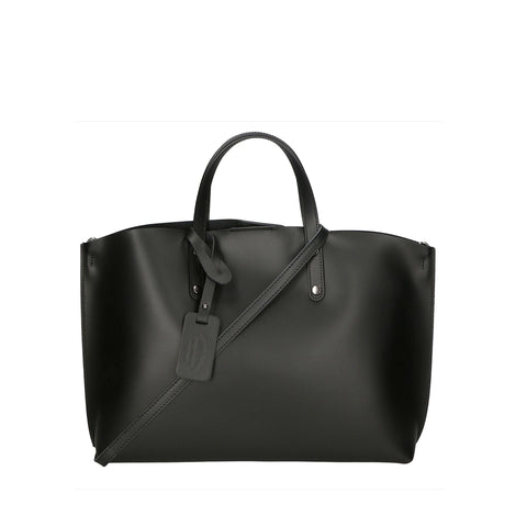 Jag Couture London - New York Gave Lux GLX22209423FBG-NERO handbag in black leather with silver hardware, shown from a front view.