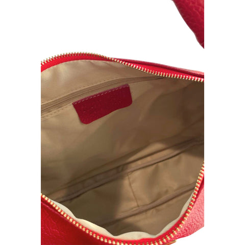 Baldinini Trend AL1512_LUCCA_RossoRed leather handbag with gold hardware, stylish design, and bold red color.