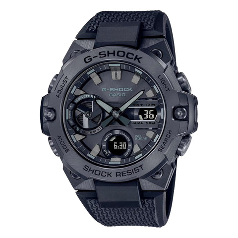 Casio X093 GST-B400BB-1AER watch with black dial and stainless steel band, featuring digital and analog display, by Jag Couture London.