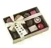 Jag Couture London Fashion 12 Assorted Belgian Chocolates In Gold Box With Cello Lid And Ribbon