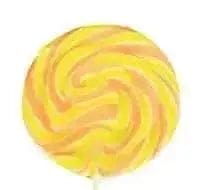 Jag Couture London Fashion Orange And Lemon Flavoured Orange, Yellow And White Swirl Lollipops In Display