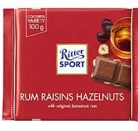 Jag Couture London Fashion Ritter Sport Milk Chocolate With Rum, Raisins And Hazelnuts Bar