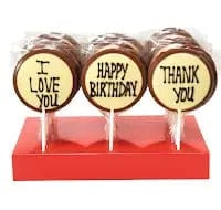 Jag Couture London Hand Decorated Chocolate Message Lollies - Thank You, Happy Birthday, I Love You