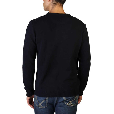 Navy 100% cashmere C-neck sweater by Jag Couture London New York, showcasing soft knit fabric and classic fit.