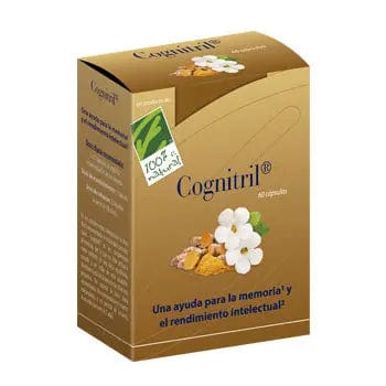 Bottle of 100 Natura Cognitril 60 capsules by Jag Couture London featuring natural herbal supplement capsules.