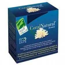 Box of 30 Natura Coralnatural sachets by Jag Couture London New York, featuring natural 100% ingredients in individual envelopes.