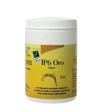 100% Natura Ip6 Oro Polvo by Jag Couture London - New York, 414g jar of natural gold-colored powder with textured lid and branding.