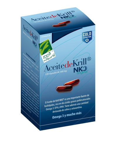 Bottle of 100% natural Krill Oil NKO capsules by Jag Couture London New York, 120 softgels of 500 mg each.
