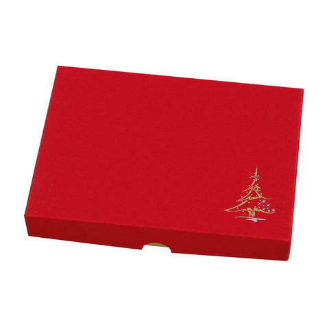 Christmas-themed packaging with a 24-choc base, vacuum-form tray, and red Wibalin Christmas tree lid, 221x159x32mm.