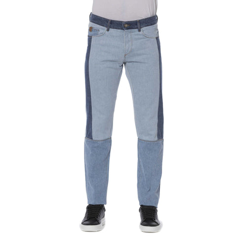 Steel blue Trussardi jeans in classic design, displayed on a model showcasing the fit and style of the denim.