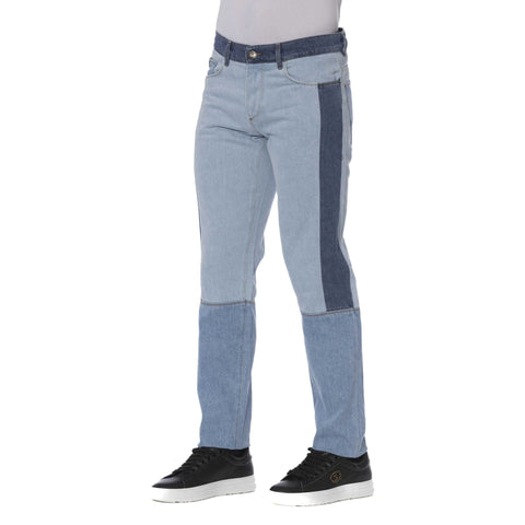 Steel blue Trussardi Jeans in size 52, with classic design, displayed on a neutral background, by Jag Couture London New York.