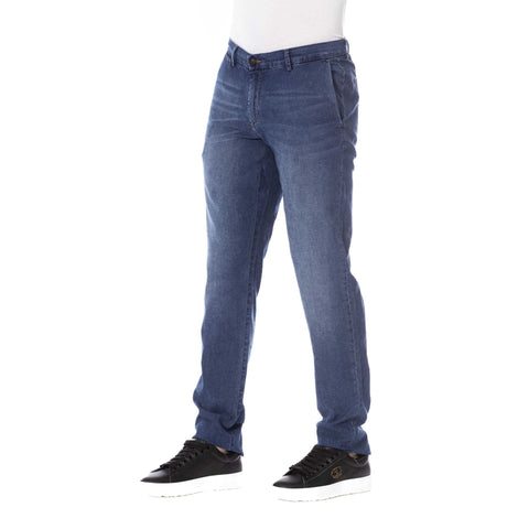 Trussardi Jeans Imperial Blue, men's denim jeans with classic fit, by Jag Couture London-New York, front view.