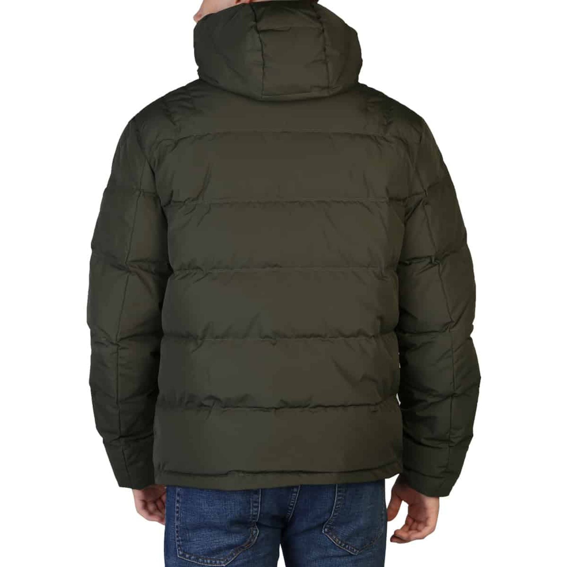 Olive green Ciesse Cooper-P1410D jacket by Jag Couture London - New York, shown on a hanger with detailed fabric texture.