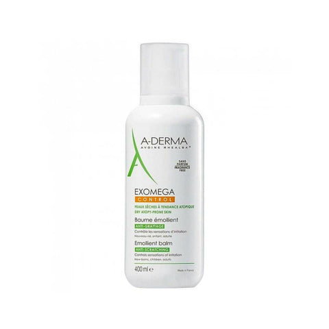 A-Derma Exomega Balm for dry skin in a 400ml jar, designed for gentle skincare, displayed with the product label visible.
