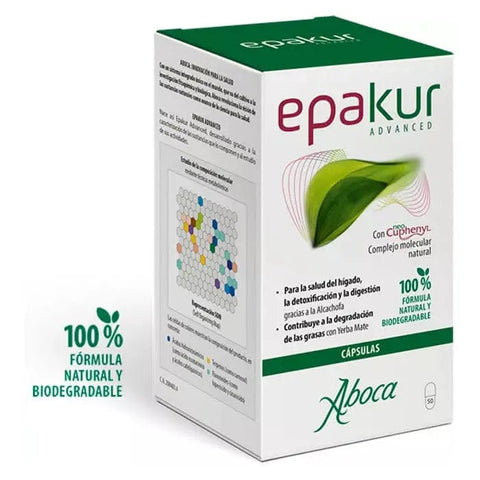Jag Couture London - New York Aboca Epakur Advanced 50 capsules, dietary supplement bottle with capsules in blister pack.