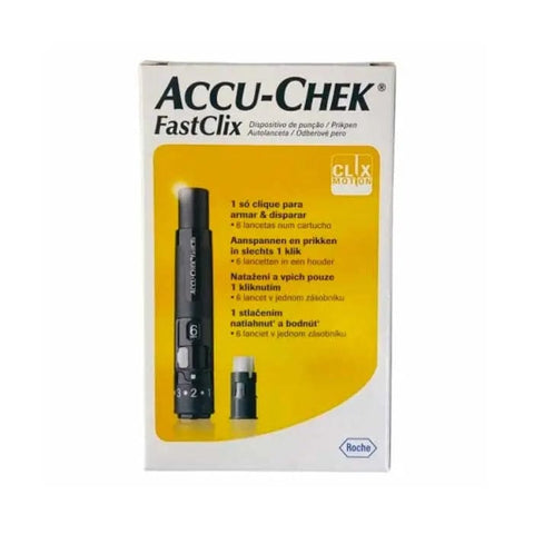 Accu-Chek Fastlix Pinch 1U lancet device by Jag Couture London New York, used for blood sampling with a compact design.