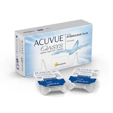 Acuvue Oasys Hydraclear 2-week contact lenses in -3.75 strength, 8.4mm diameter, 12 lenses, by Jag Couture London New York