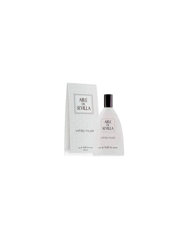 A 150ml bottle of Aire De Sevilla White Musk Eau de Toilette spray by Jag Couture London New York, with white floral and musk notes.