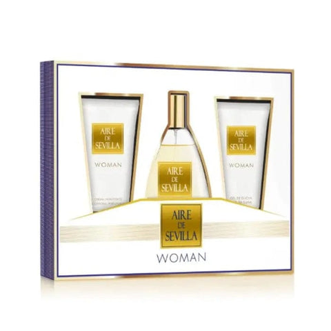 Set of three Aire de Sevilla Woman Eau De Toilette sprays by Jag Couture London, featuring 150ml bottles in elegant packaging.
