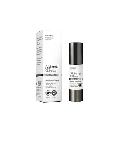 Alchemy Care Cosmetics Alchemy Antiaging Retinol Gel in 30ml jar, featuring smooth gel texture for youthful skin.